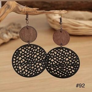 #92 | Wooden and PU Leather Black Dangle Earring